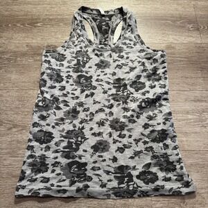 Athleta Tank Top Womens Medium Gray Momentum Racerback‎ Floral Spacedye Workout